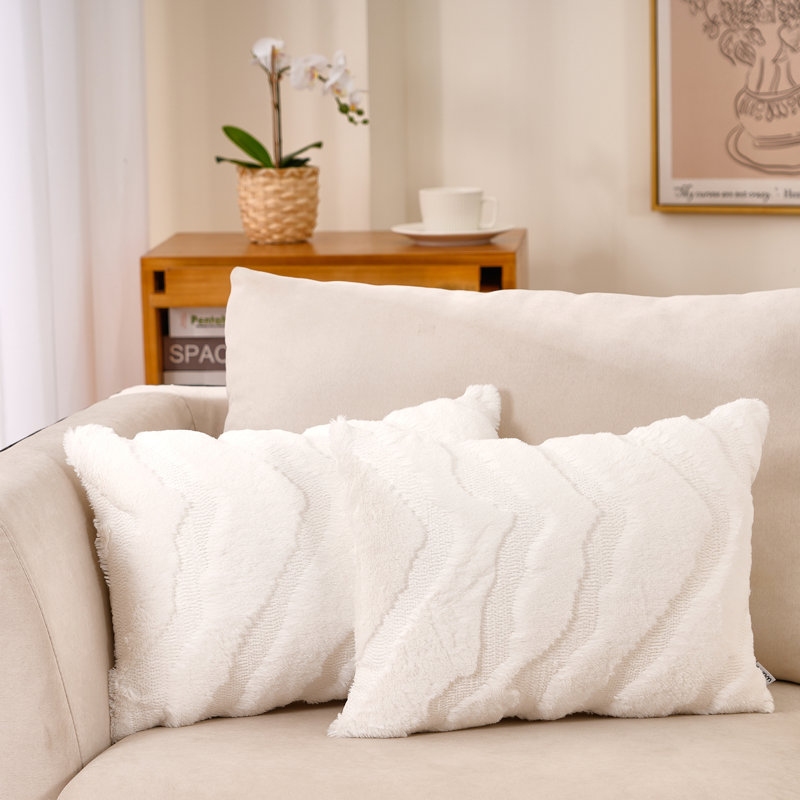 Jeté en fausse fourrure Lena, Polyester / bourre de polyester, Blanc