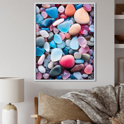 " Turquoise And Pink Pebbles On The Beach "