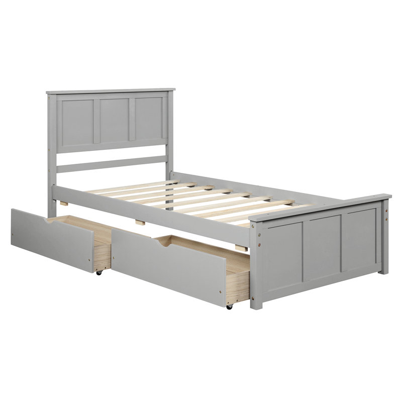 Lit plateforme avec rangement, 2 tiroirs avec roulettes, cadre, Gris