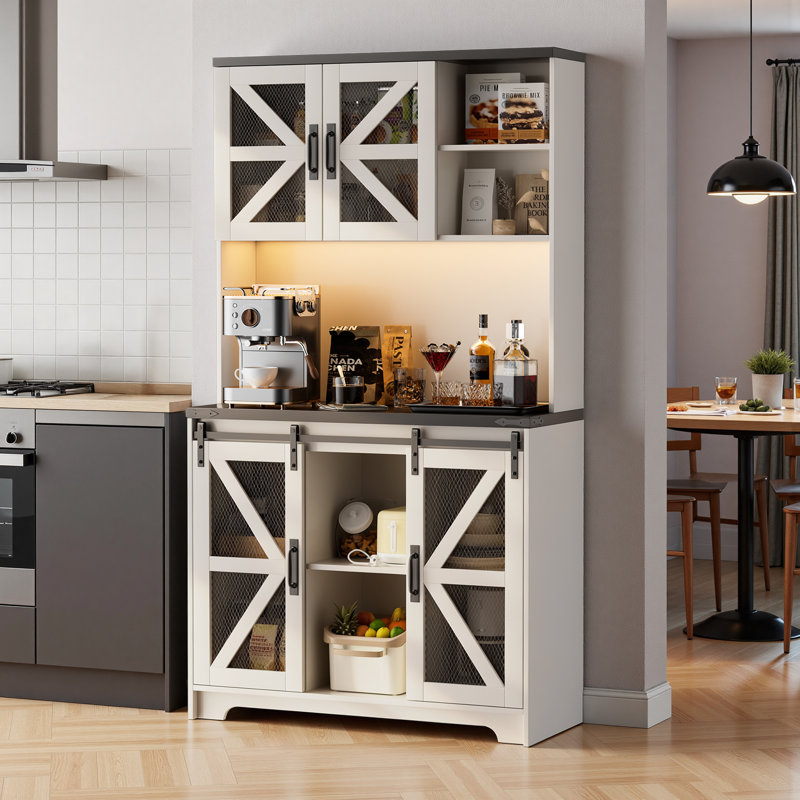 Armoire de cuisine 71 po avec huche, tablette à micro-ondes, éclairage DEL et prises de courant 71 po