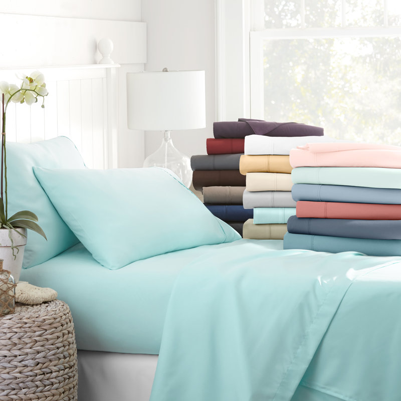 Ultra Soft Double Brushed 4 Piece Sheet Set – Deep Pocket Fade Resistant Bedding, Aqua, Queen Sheet Set with 2 Pillowcases