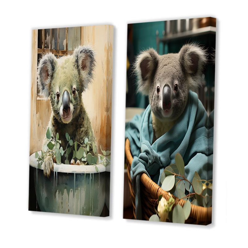 Ensemble de 2 décorations murales Koalas Laundry Time - Koala, H 28 po x l 25 po, Toile tendue