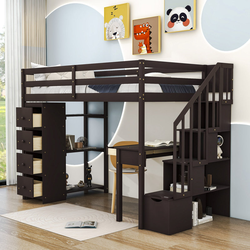 Giacamo Twin 6 Drawer Loft Bed with Built-in-Desk by Harriet Bee, Espresso