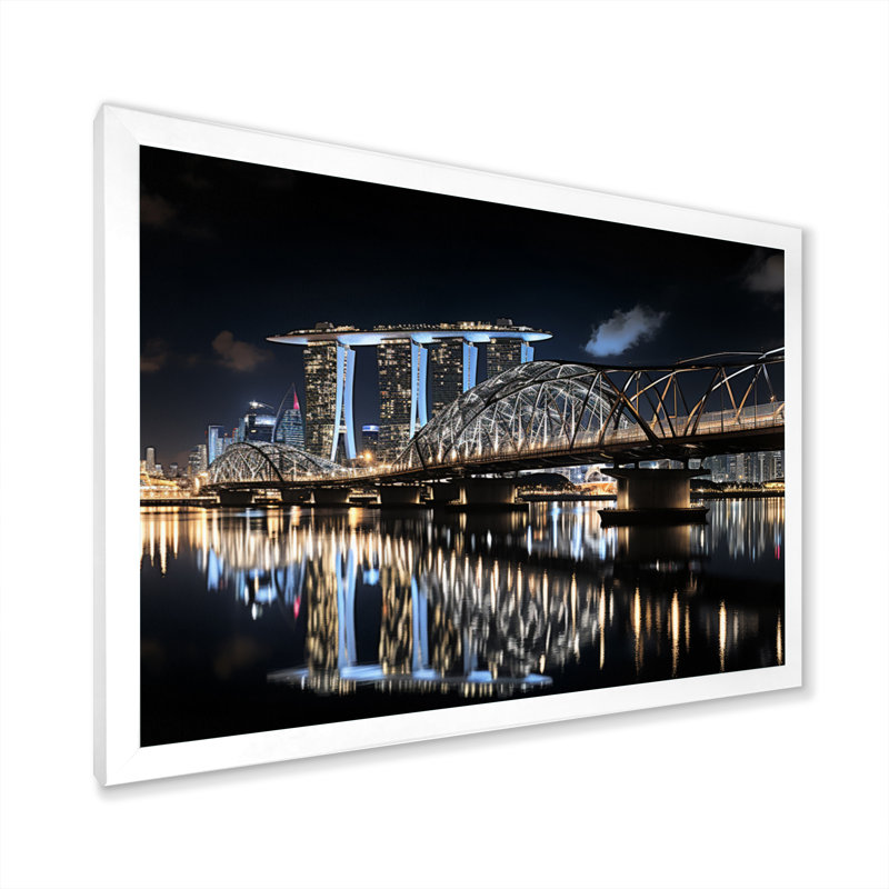 Singapour, beau, paysage urbain, noir, impression, H 24 po x l 32 po x P 1 po, Cadre photo blanc