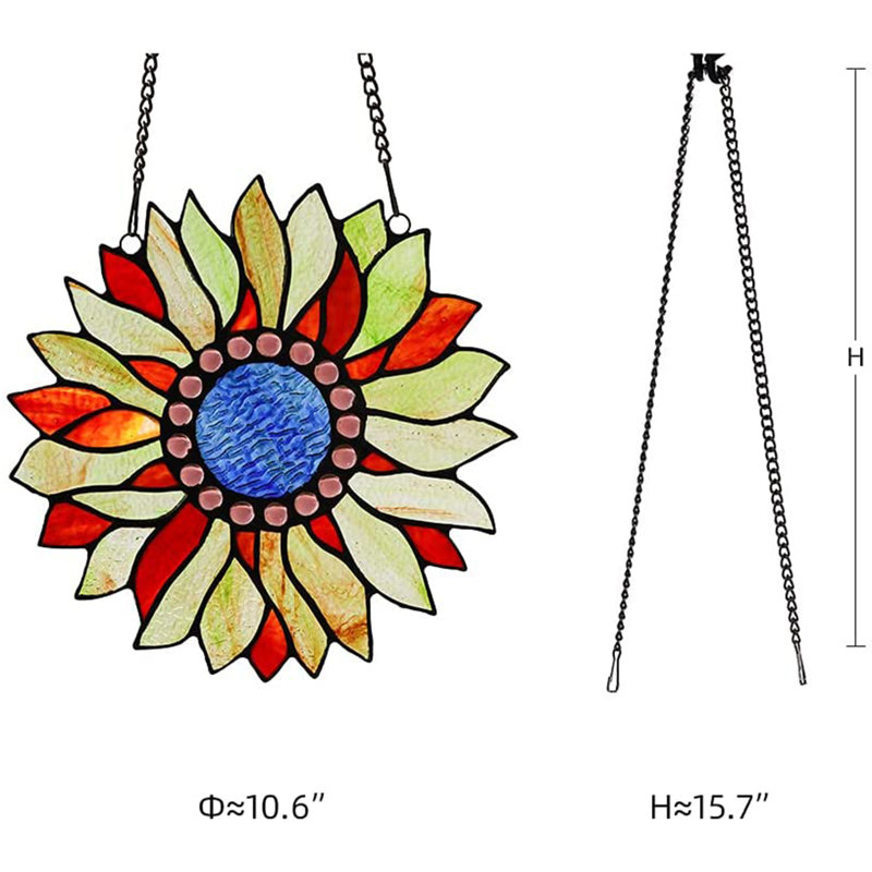 Panneau de vitrail Sunflower, Jaune / rouge / bleu