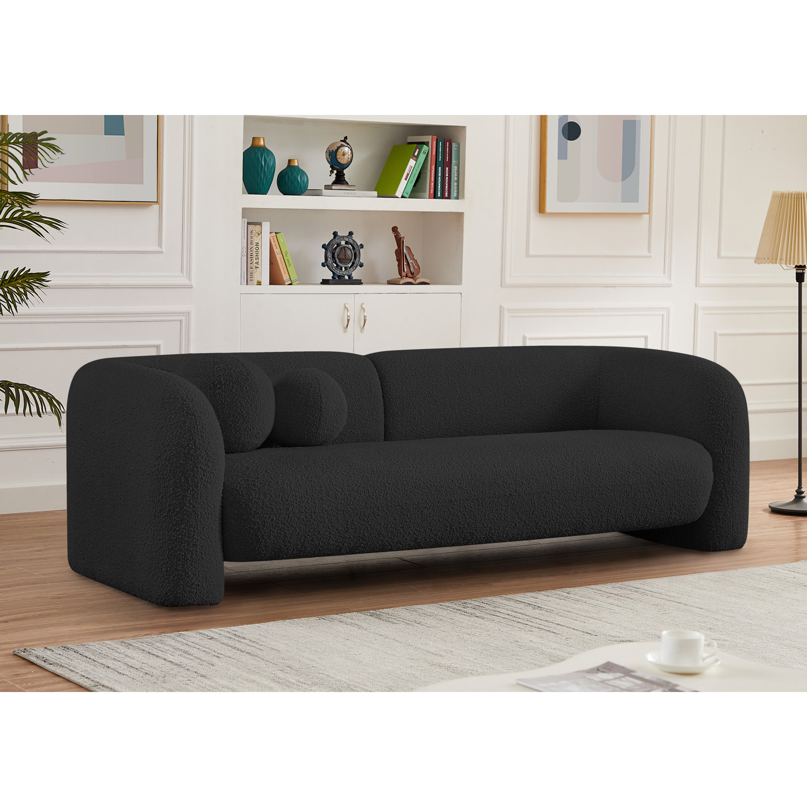 Carmina 89" Sofa, Black Boucle Fabric