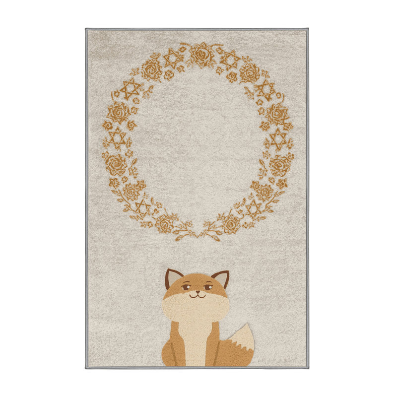 Tapis abstrait moderne et contemporain lavable à la machine en Hanoukka beige et beige, 7 x 9