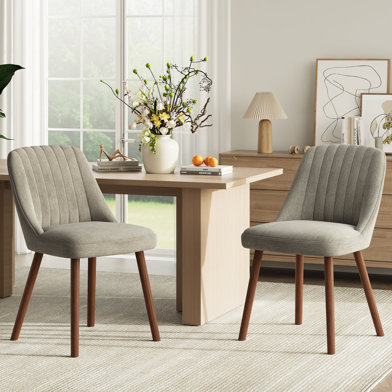 Modern Upholstered Dining Chairs with Solid Wood Legs, Taupe