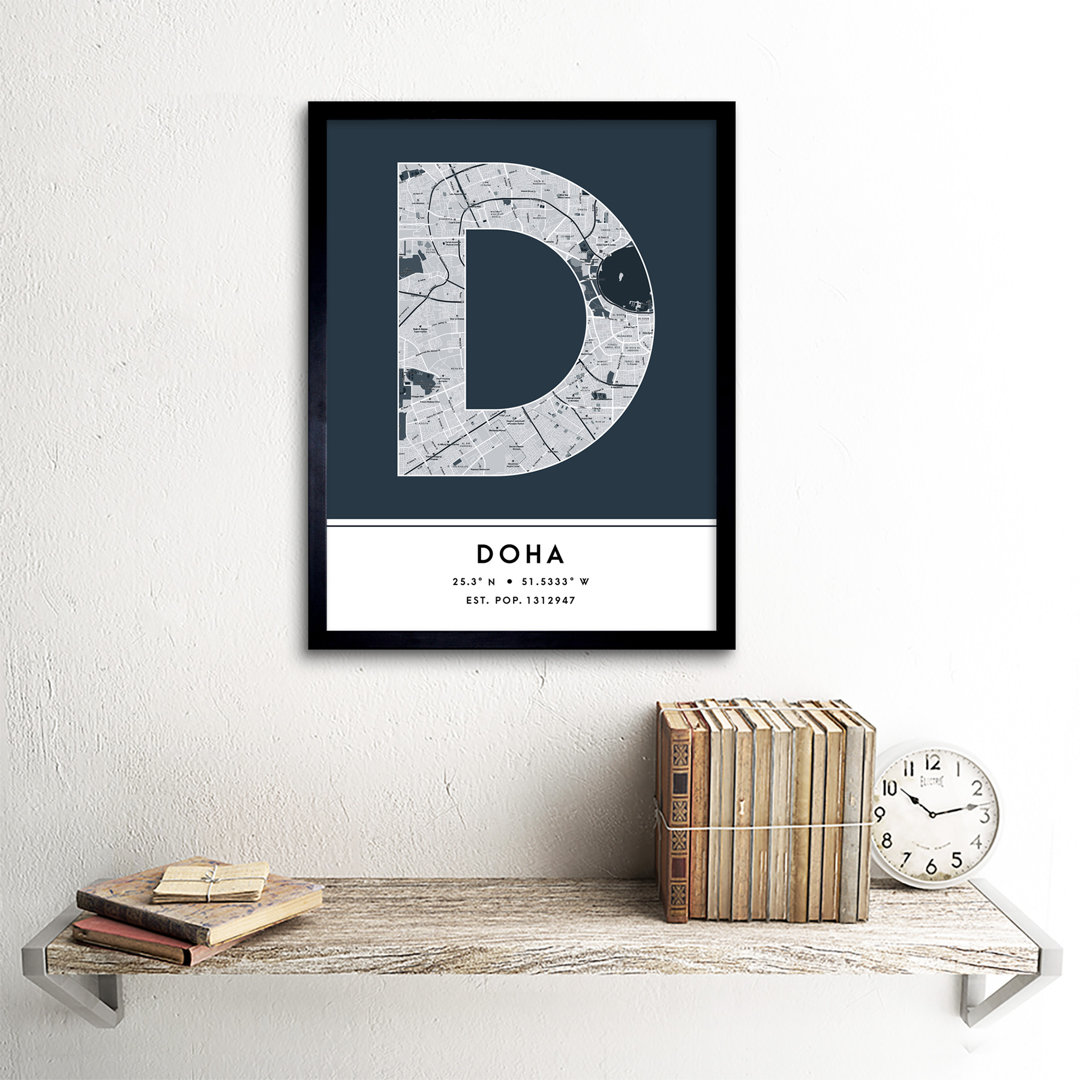 Doha City Map Doha Navy by Wee Blue Coo - Single Picture Frame Typography