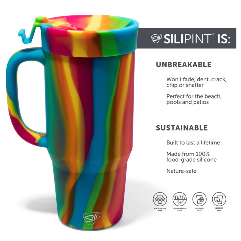 Silipint: Humbler 32 oz - Hippie Hops - Gobelet en silicone avec couvercle et paille, incassable