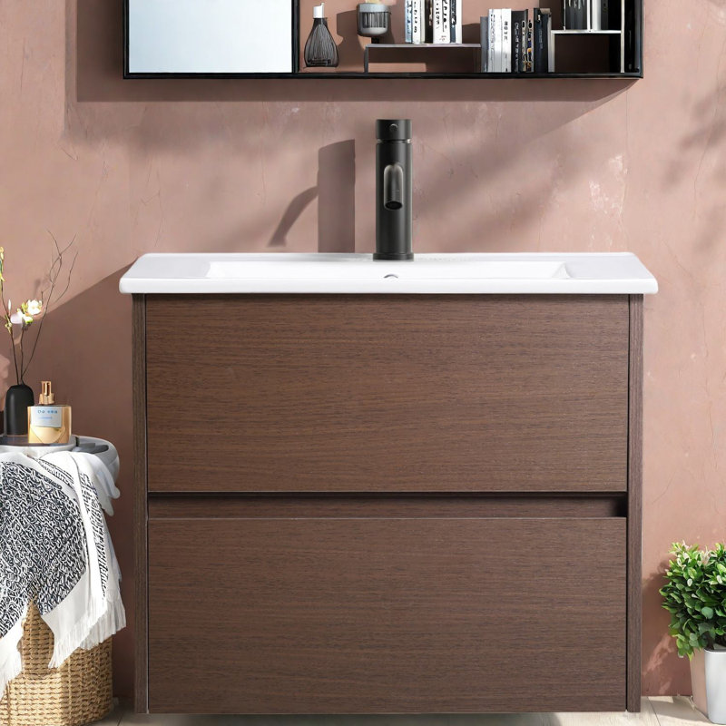 Meuble-lavabo compact compact 24 po avec armoire et lavabo en céramique, rangement mural en contreplaqué