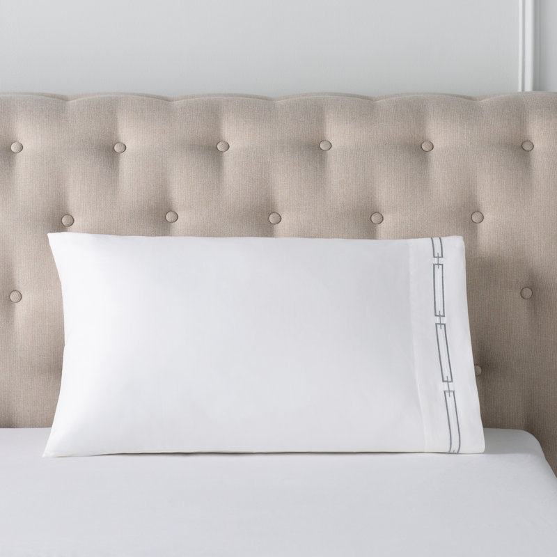 Stanza 420 Thread Count Geometric Egyptian-Quality Cotton Pillowcase, King, White