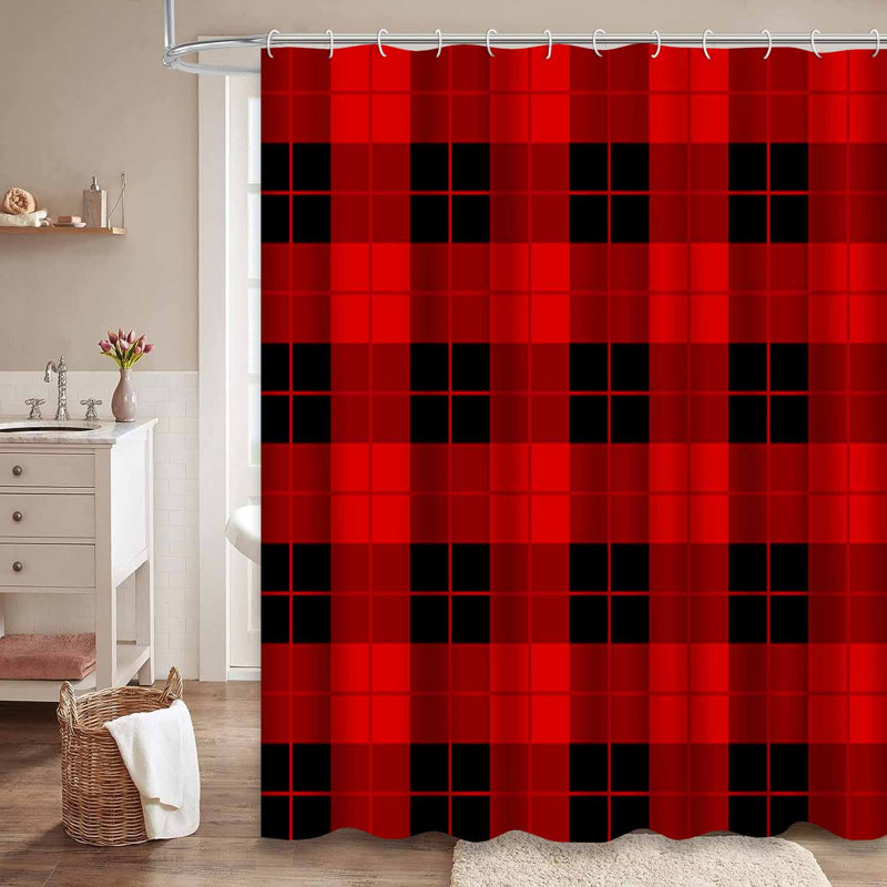 Rideau de douche rouge imperméable, rideaux de douche pour la salle de bain avec 12 crochets, L 72 po x l 84 po