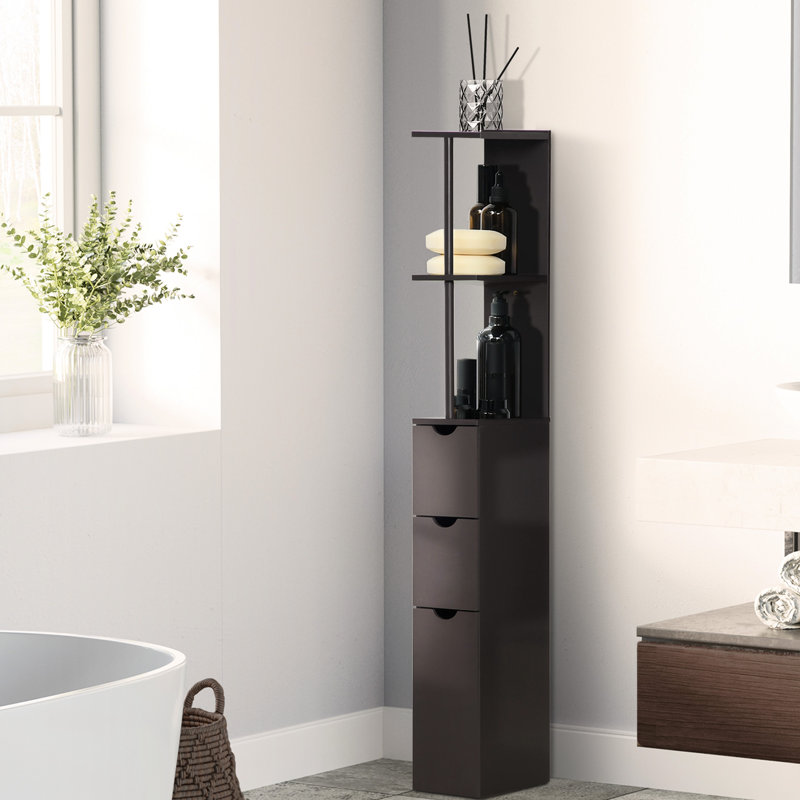 Bathroom Storage Tower, 54" Tall Freestanding Linen Cabinet With 2 Shelf And Drawers, Narrow Space Saving, Brown , Tower Saving Organizer,