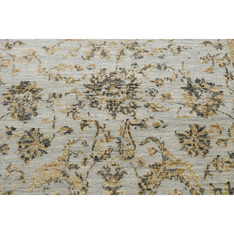 Tapis argenté et multicolore de haute qualité noué à la main