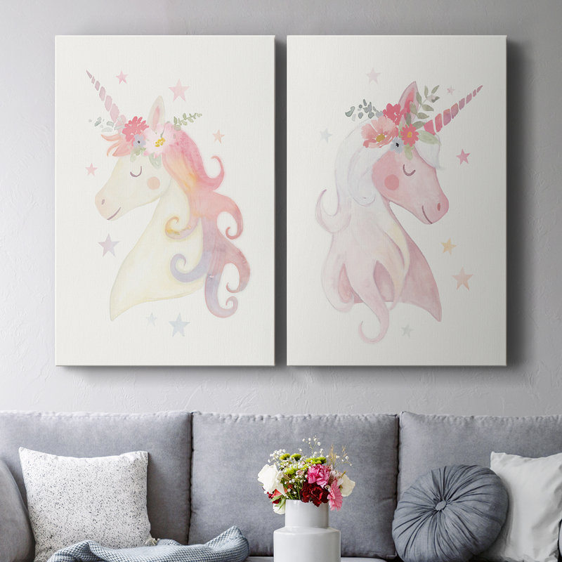 Toile tendue avec châssis «Sweet Unicorn I» - prêt à accrocher, H 48 po x l 32 po