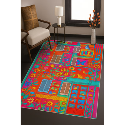 Tapis bleu tissé lavable rétro Mosso