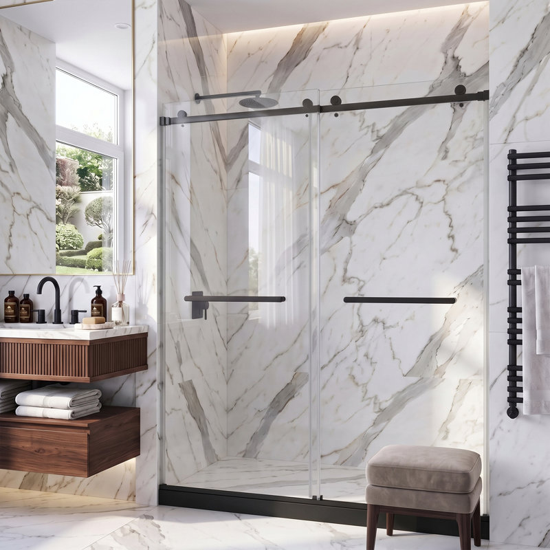 Porte de douche coulissante double sans cadre l 48 po x H 80 po, Noir