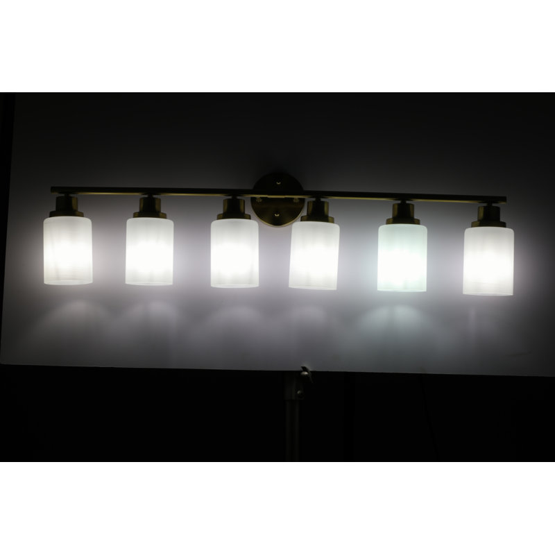 Luminaire de salle de bain 6 lumières, abat-jour en verre givré, éclairage mural moderne (sans ampoule), Doré