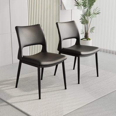 Ensemble de 2 chaises de salle à manger modernes en similicuir noir minimaliste