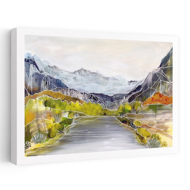 «Geometric River Valley», art géométrique coloré abstrait forêt d'automne, H 12 po x l 18 po