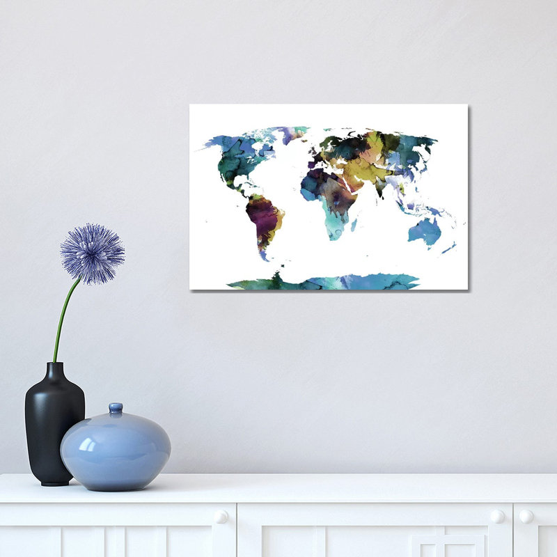 Carte du monde multicolore - impression sur toile tendue, H 12 po x l 18 po x 1,5 po