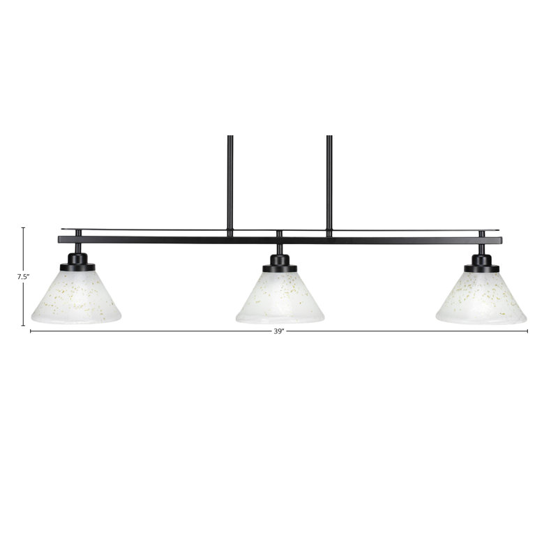 Kurth 3 Light Island Light Shown In Matte Black Finish With 7" Gold Ice Glass