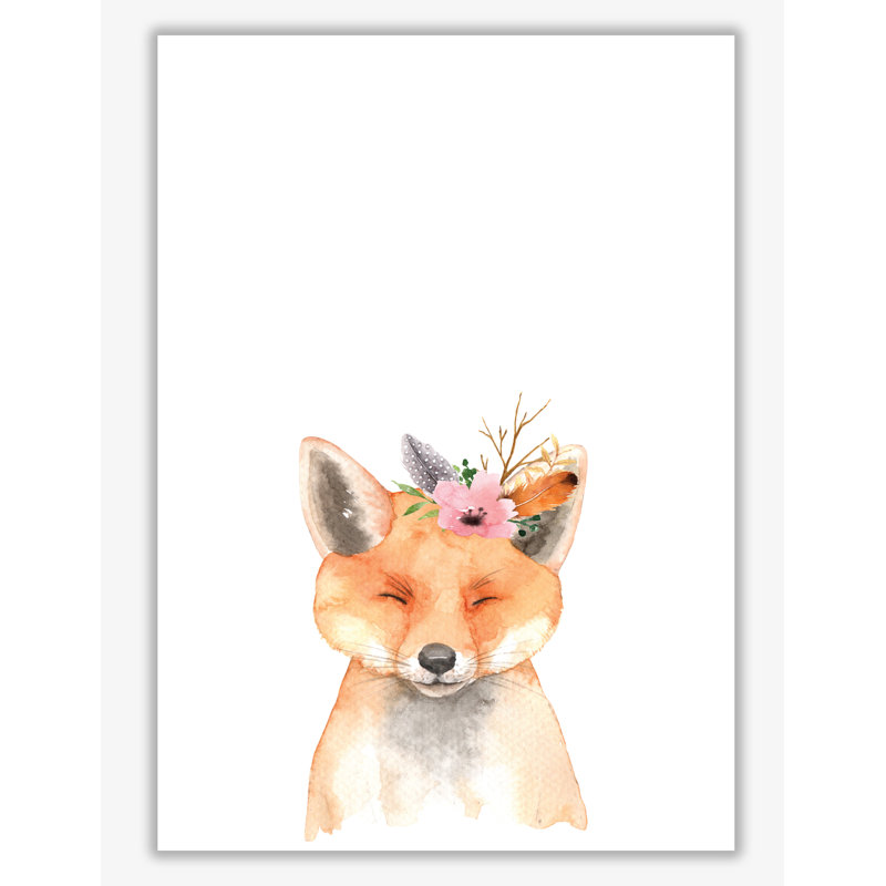 Forest Friends, Floral Cute Fox - Painting, No Frame, 85 cm H x 60 cm W x 1 cm D