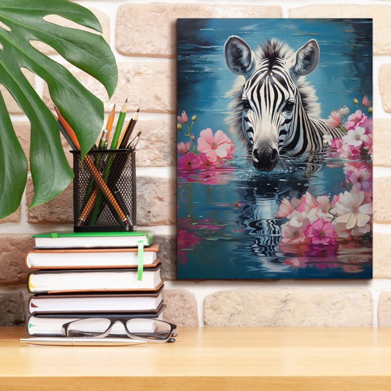Toile épique «Zèbre dans l'eau» par Momart, H 16 po x l 12 po x P 0,75 po