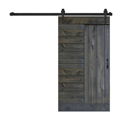 Porte de grange coulissante à panneaux en bois massif L Series avec trousse de quincaillerie d'installation - assemblage requis