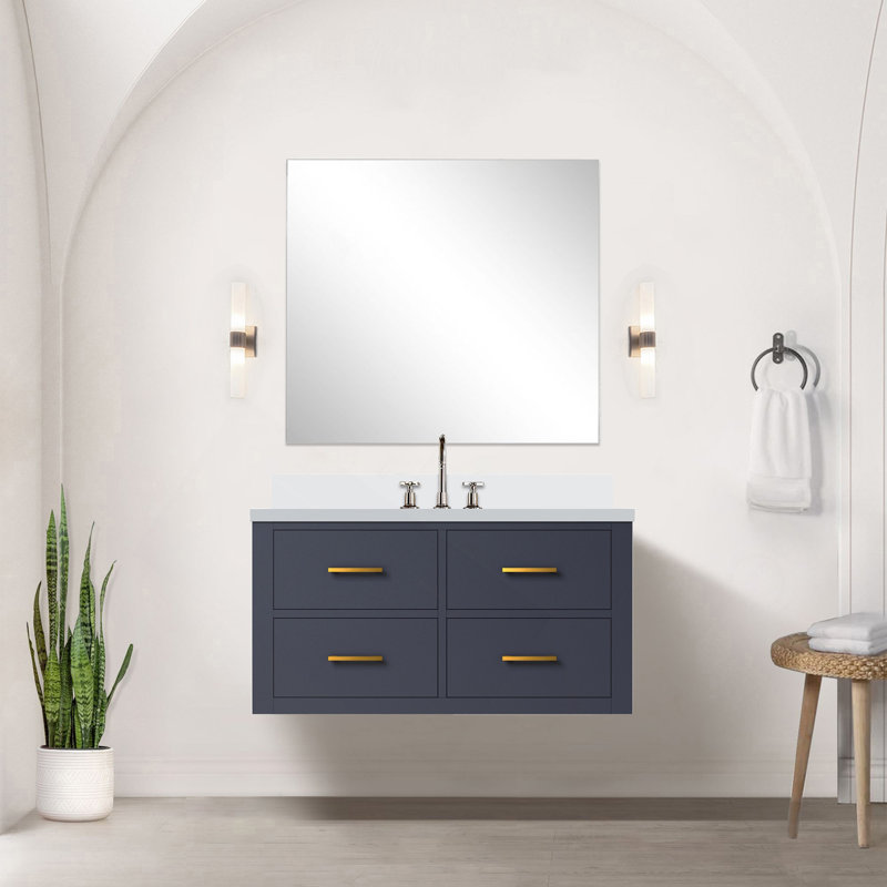 Meuble-lavabo simple bleu 36 po X P 22 po D, dessus en quartz blanc et ensemble de robinet, 36", Bleu