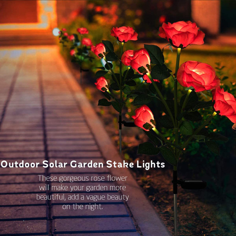 Solar Powered LED Multicolor Rose Pathway Lights