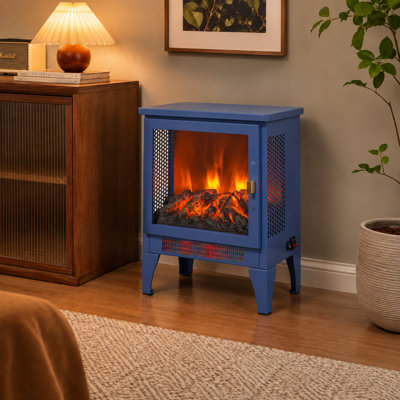 Freestanding Electric Fireplace Stove Heater With 3D Flame Effect, Portable Indoor Space Heater With 3-Sided Glass View, 2 Heat Settings, and Overheat Protection
