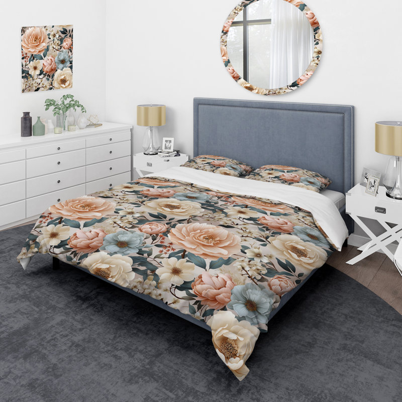 Boho Pastel Blooms Boho Pattern I - Ensemble de housse de couette à motif floral