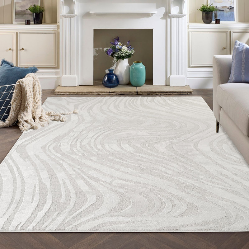 Hamilton Modern Metallic Sheen Area Rug - Polypropylene Weaving - Jute Backing - Marble Inspired Design Rugs, Silver