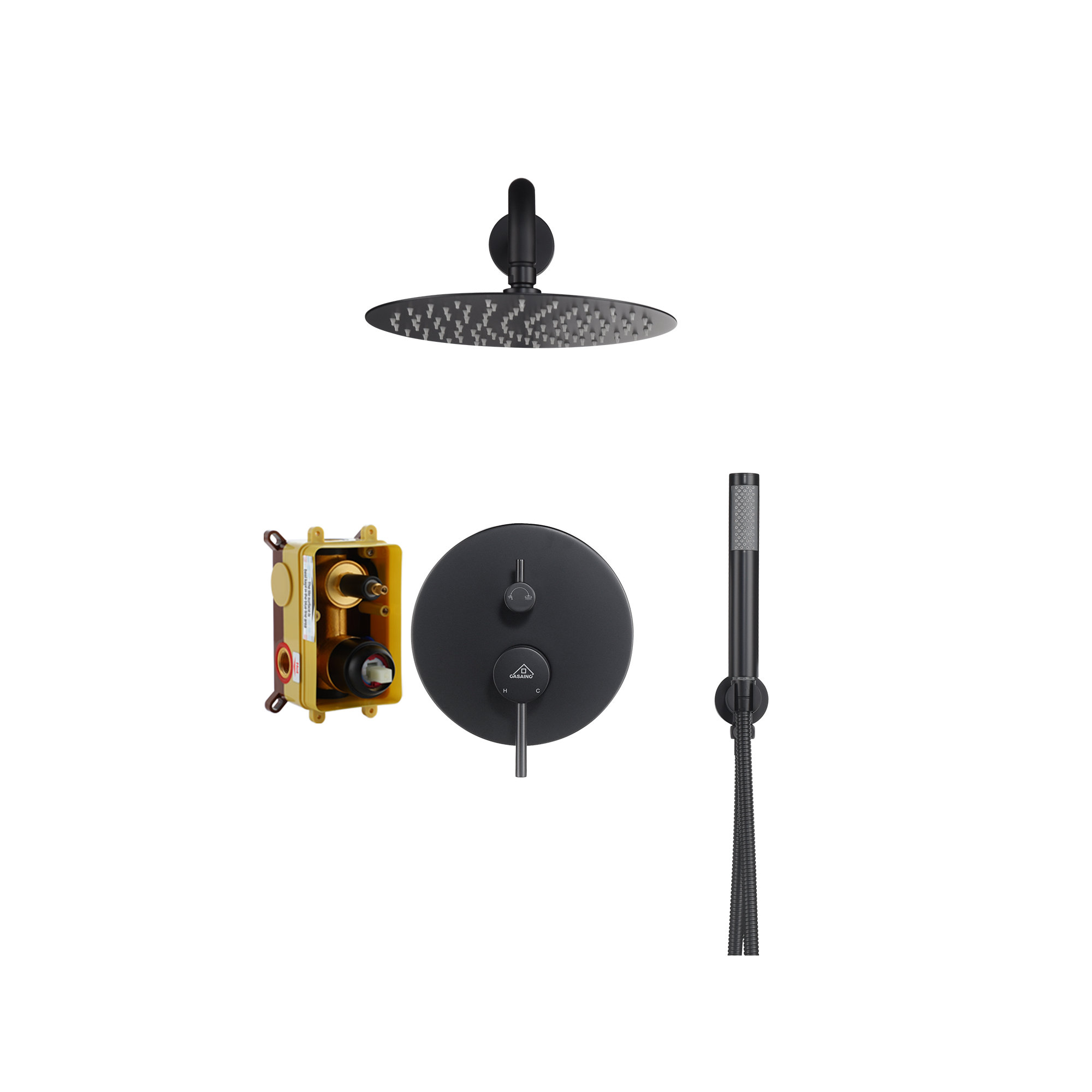 Pressure-Balanced Complete Shower System with 10-Inch Rain Shower Head, Handheld, Rough-in Valve, Matte Black