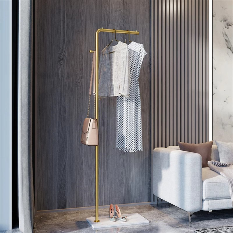 Nordic Elegance Stainless Steel And Marble Clothes Stand, Gold