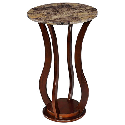 Brown Round Accent Table with Faux Marble Top