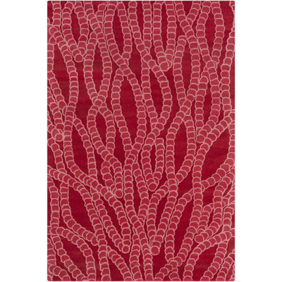 Purdue Authentic Hand-Tufted Handmade Red Abstract Design on Pink Wool Area Rug