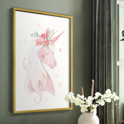 «Sweet Unicorn II», reproduction encadrée - bois massif