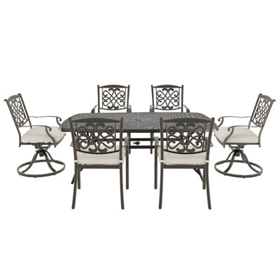 6 - Person Patio Dining Set Umbrella Hole Included Rectangular Table with Cushions Included