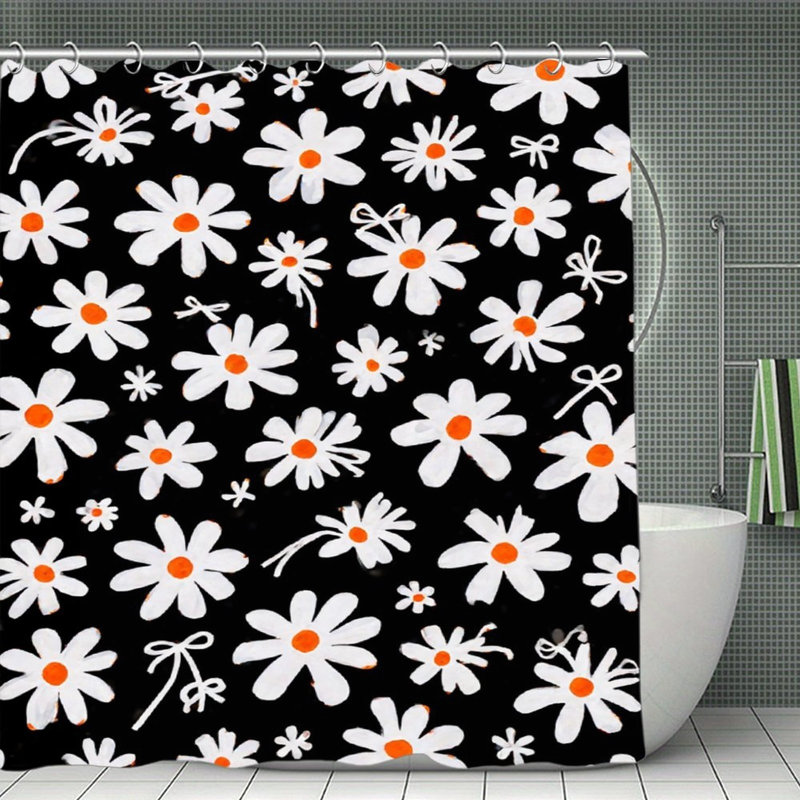 Rideaux de douche à motif de marguerites blanches 71 × 71