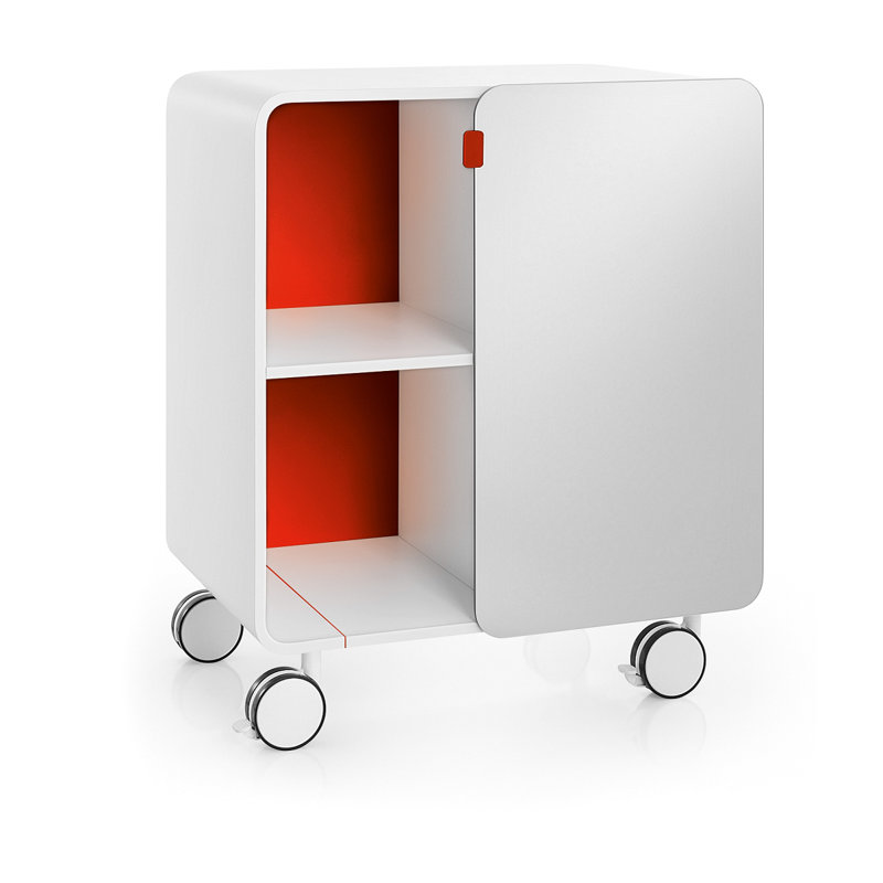 Bej 23.8" W x 28" H x 16" D Free-Standing Bathroom Cabinet, White / Red