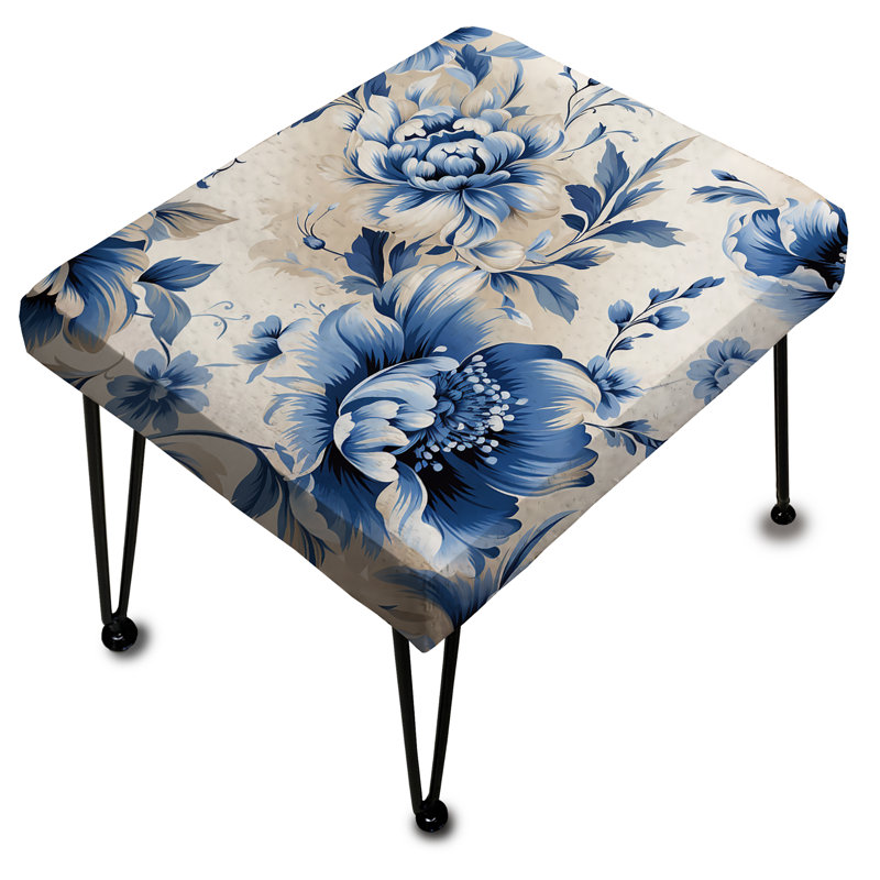 Cobalt Blue Neo Classical Victorian Pattern - Floral Rectangle Ottoman
