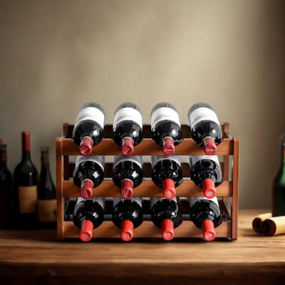 3-Tier Wooden Wine Rack For 12 Bottles, Free-Standing Solid Wine Storage Holder, Minimalist Retro Style Display Shelf For Kitchen, Dining Room, Cabinet Or Countertop