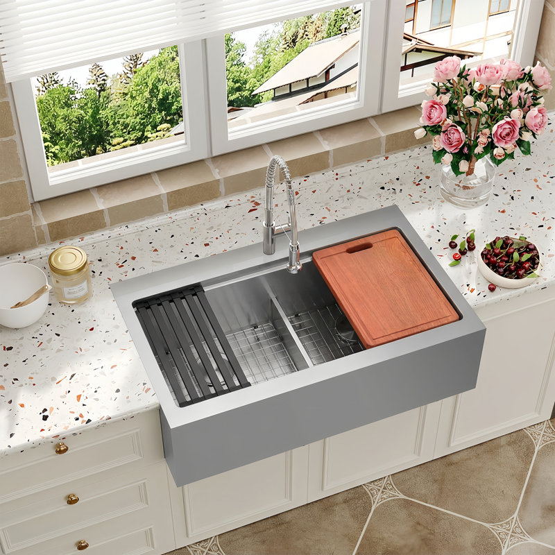 Évier de cuisine à double cuve en acier inoxydable 304 de calibre 16 avec des accessoires de 36 pouces L 36 po x l 22 po Workstation