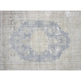 One-of-a-Kind Hand-Knotted 1960s 7'8" x 10'2" Wool Area Rug in Navy Blue/Ivory