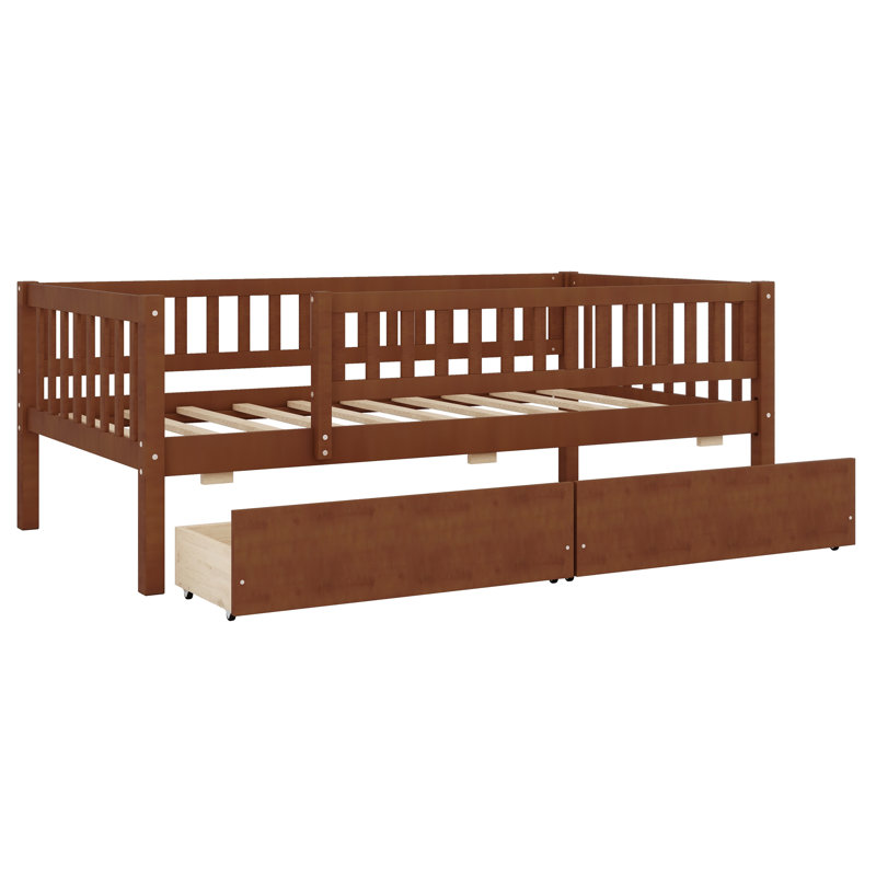 Lit de jour simple en bois avec deux tiroirs, Lit simple, Noyer
