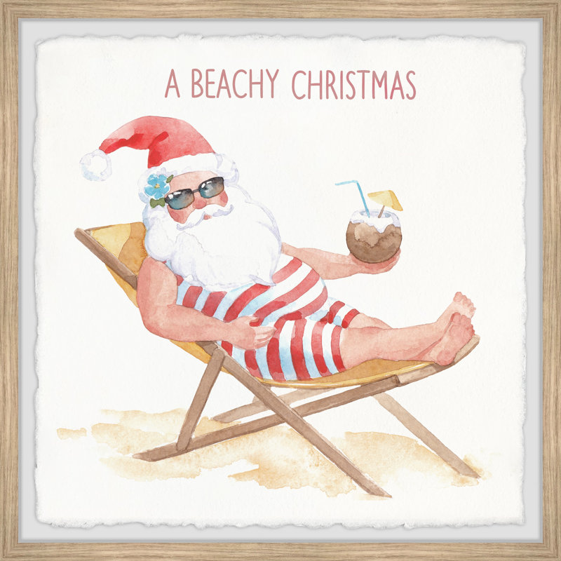 Santa On The Beach - Single Picture Frame Painting, 61cm H x 61cm W x 3.81cm D