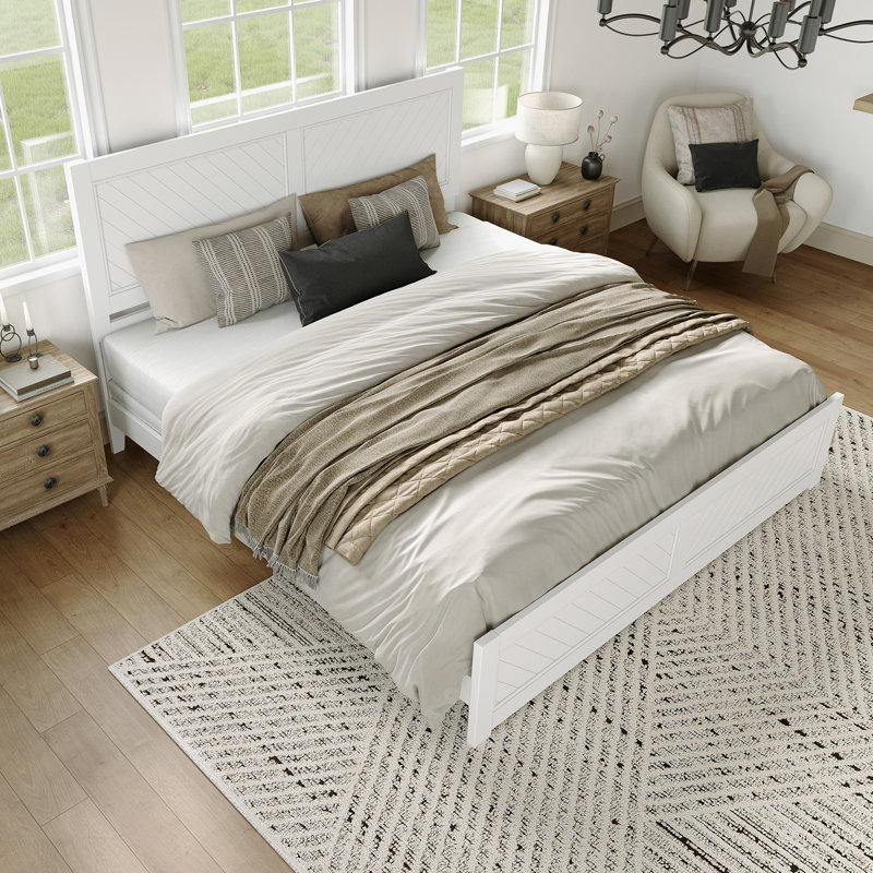  Jeilynn Solid Wood Foundation Bed Frame with Matching Footboard, White, King